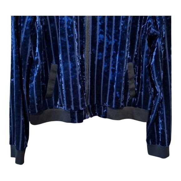 LuLaRoe Elegant Blue Velvet Stevie Bomber Jacket Crushed Burnout Size L - Picture 6 of 13